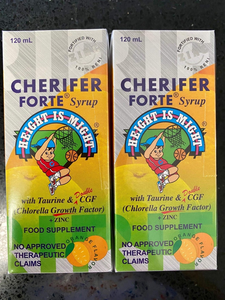 CHERIFER Forte Syrup w/Taurine " Double Chlorella Growth Factor + Zinc 120ml (Pack of 2 Bottles)