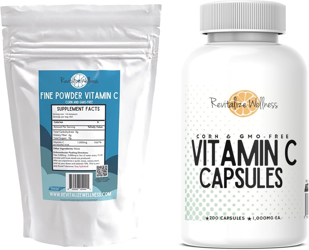 Aglomeración ¦ Fine Powder Vitamina C, 454 Actuaciones, y vitamina C cápsulas, 200 cápsulas