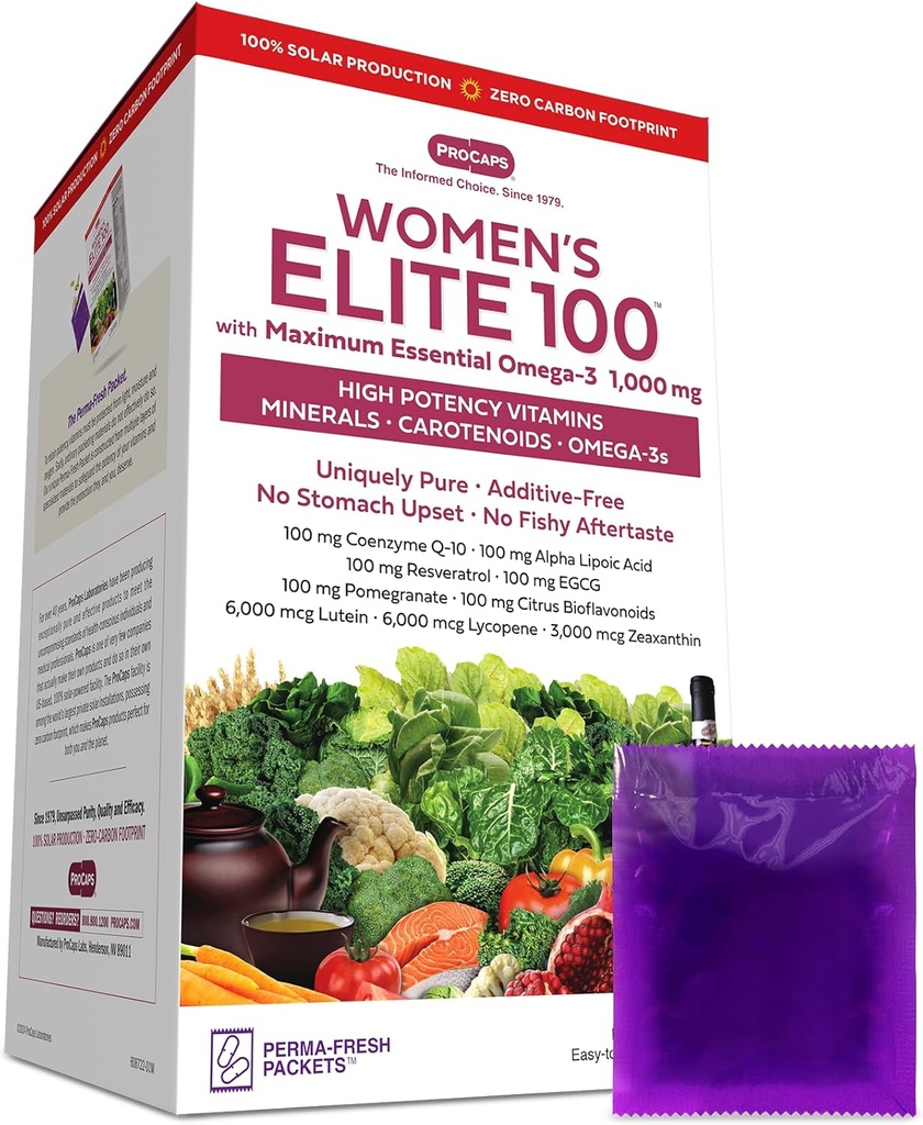 Multivitamina ANDREW LESSMAN - Elite-100 femenino con Omega Máximo Esencial-3 1000 mg 120 Packets - Nutrientes de Potente, Vitaminas Esenciales, Minerales, Fitonutrientes y Carotenoides. No hay aditivos