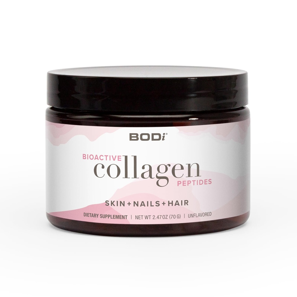 BODi Bioactive Collagen Peptides Powder, Collagen Type I & III for Skin, Hair and Nail Health, Gluten-Free Supplement for Women - Hydrolyzed Collagen, Unflavored, 2.47 oz, 28 Servings