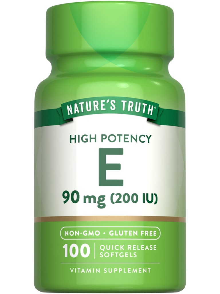 La verdad de la naturaleza Vitamina E Softgels TENIDO 200 UI ANTE 100 Softgels TENIDO NO GMO &amp; Gluten Suplemento Gratis