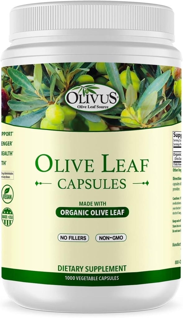 Olive Leaf Capsules Bulk 1000 Ct - 550 mg Vegetable Capsules - Pure Organic Olive Leaf Powder with No Fillers - Immune Support Antioxidant Supplement