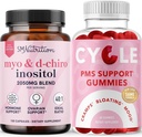 SMNutrition PMS Support Gummies & Myo-Inositol " D-Chiro Inositol ANTE Hormona Balancing Bundle with 40:1 Ratio Inositol Supplement (30 Servings) and Herbal Cycle Support Gummies for Women (30 Servings)