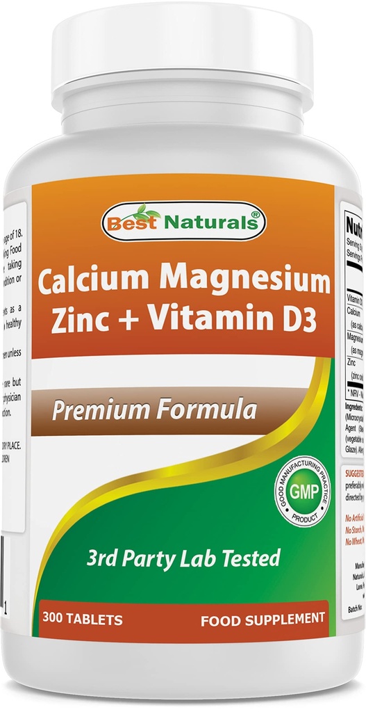 Los mejores naturales de calcio de magnesio Zinc con vitamina D3, 300 tabletas - calcio 1000 mg, magnesio 400 mg, zinc 25 mg &amp; D3 600 UI por servicio (3 tabletas)