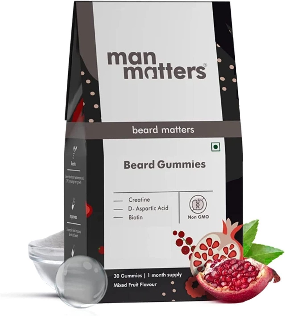 SENTA Man MaterS Beard Gummies for Hombre TENIDO 30 Days Pack TENIDO La barba gruesa, Estimula la barba Follicles &amp; Mejora la densidad de barba ANTE Biotina, D-aspartic Acid &amp; Creatine TEN Gelatin-Free,100% Vegan