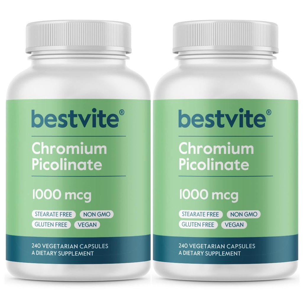 BESTVITE Chromium Picolinate 1000mcg (480 capsules vegetarianos) (240 x 2) - No Stearates - No Dicalcium Phosphate - Vegan - Gluten Free - Non-GMO
