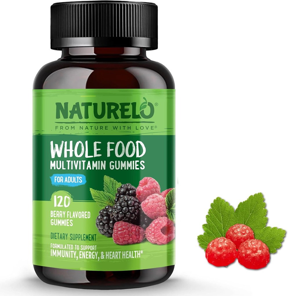 NATURELO Mangas enteras de vitamina alimentaria para adultos - Gummy picante multivitamina para hombres &amp; mujeres - 120 Gummies Vegan