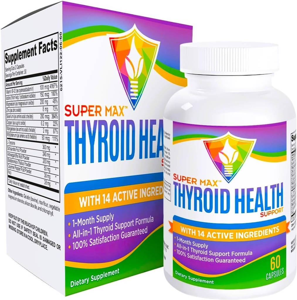 Suplemento de Apoyo a la Tiroides (All-in-1 Fórmula) con 14 Ingredientes Activos - Suplementos Tiroideos - Complejo de Salud Tiroidea - Apoyo a la Tiroides para Hombres - 60 cápsulas