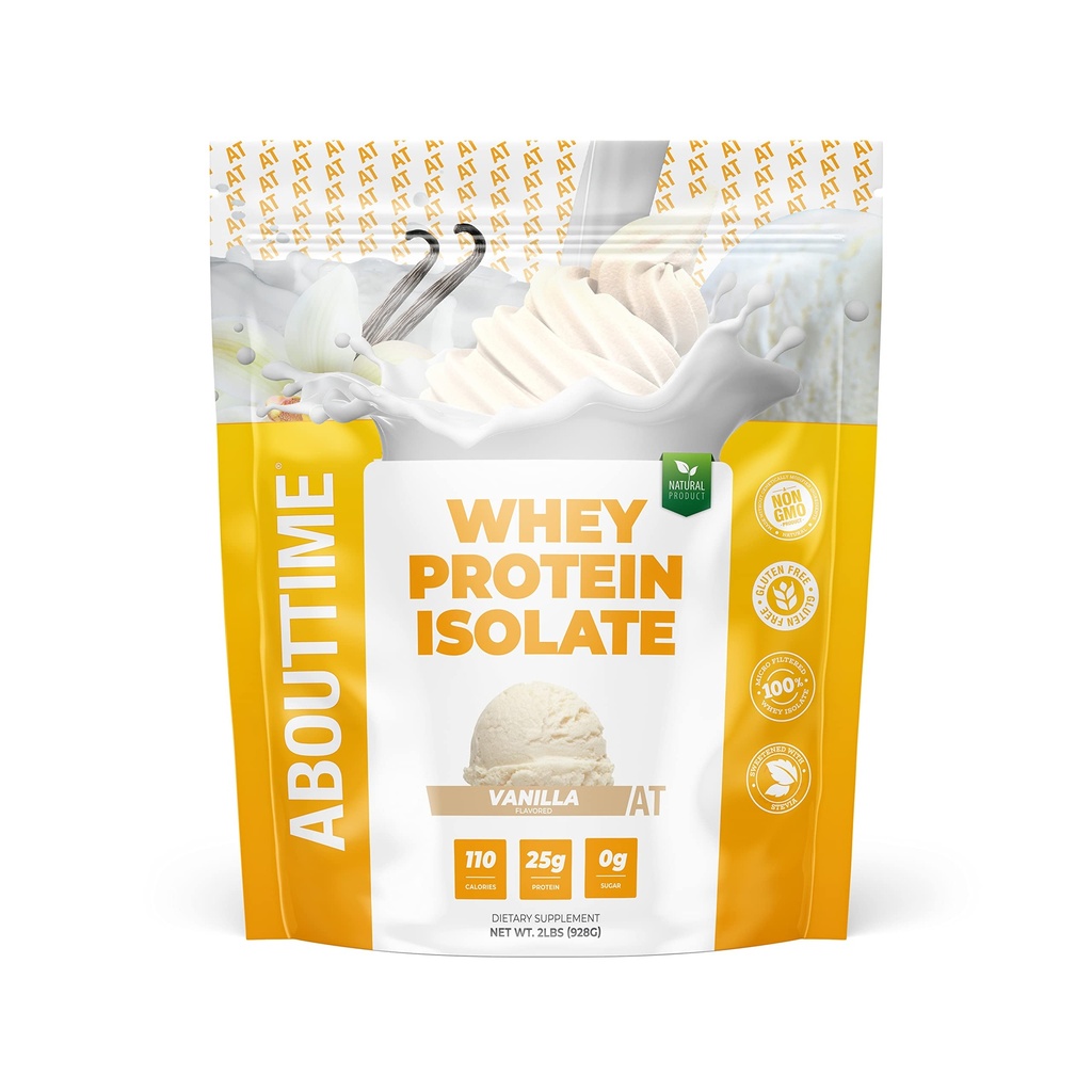 Acerca del tiempo Whey Protein Isolate Powder 25g Vainilla, Ingredientes Naturales, No Gluten-Free, Lactose-Free, Cero Sugar, Bajo Carb, 32 Servimientos