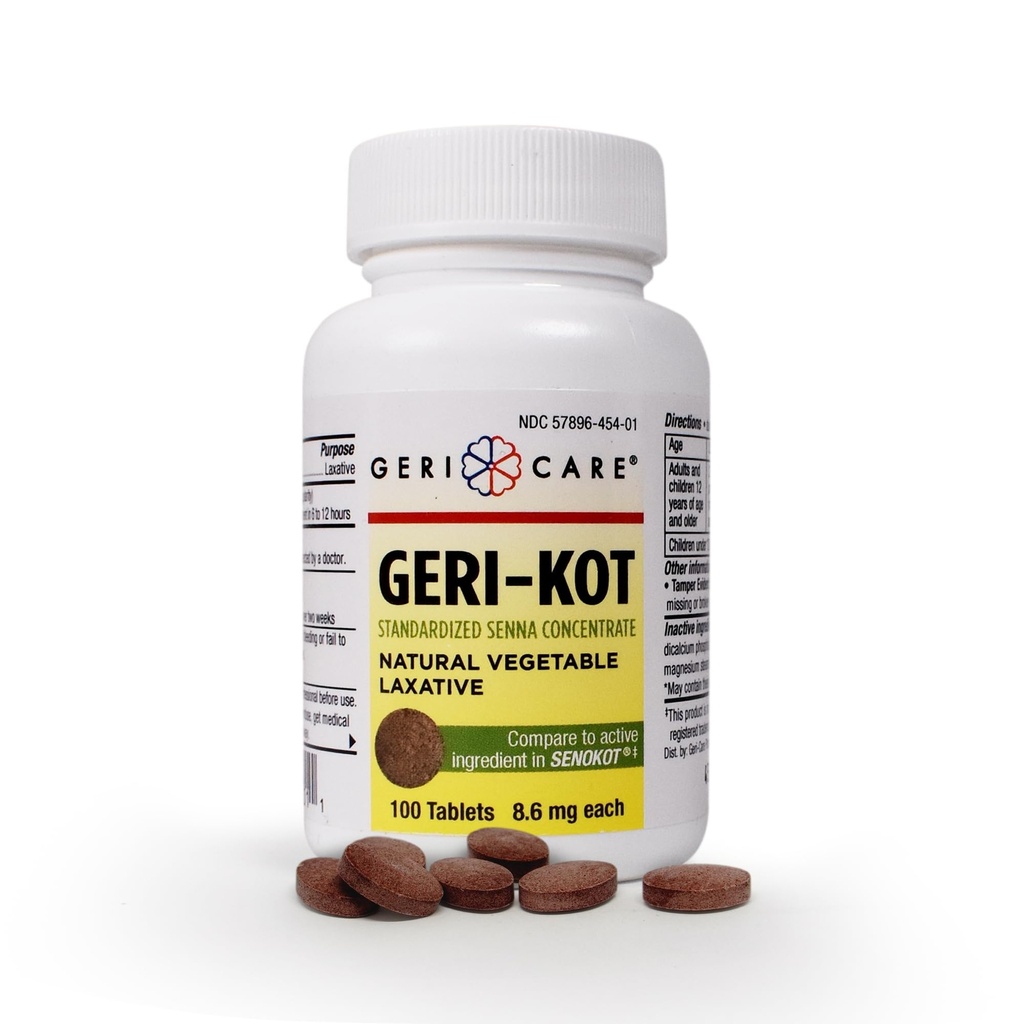 Geri-KOT Senna Laxative & Stool Softener Tablets, 100ct duración Natural Vegetable Estimulante Laxative Vida Smooth Bowel Movimiento Senna Tablets soporta Fast-Acting, Gentle Constipation Relief durable 8.6mg Sennosides Laxative