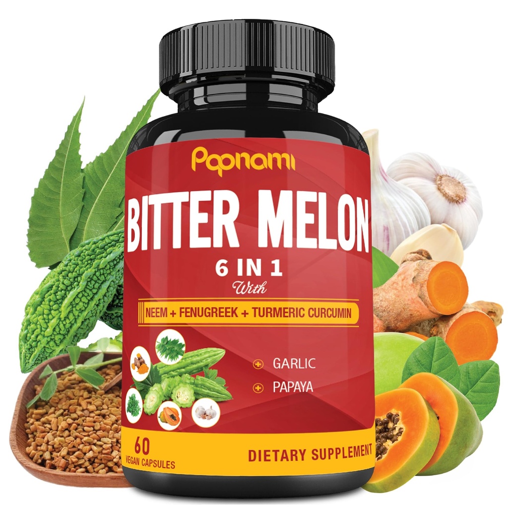 Extracto de melón orgánico - 60 pastillas 2 meses - Neem combinado, Fenugreek, Curcumin, Ajo &amp; Papaya