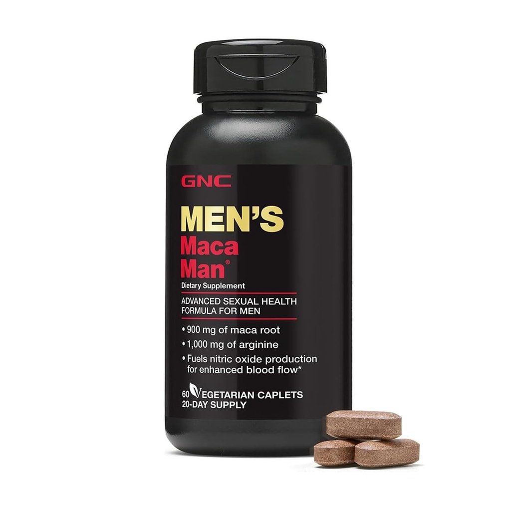 GNC Hombre Maca Man, 60 cápsulas, Fuels Nitric Oxide Production for Enhanced Blood Flow