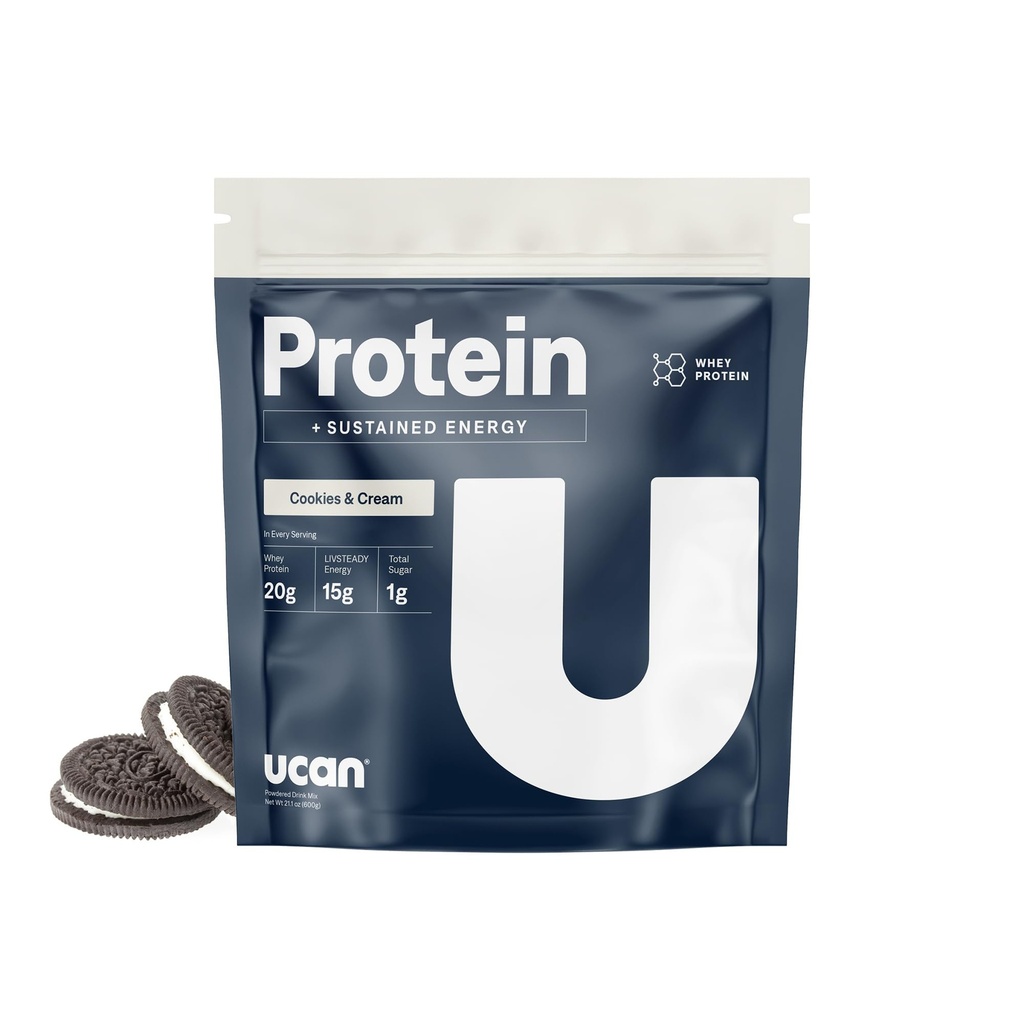 UCAN Energy + Whey Protein Powder - 19g Per Serving with Amino Acids EAAs & BCCAs - Keto, No Added Sugar, Gluten-Free - Cookies & Cream - 12 Servings