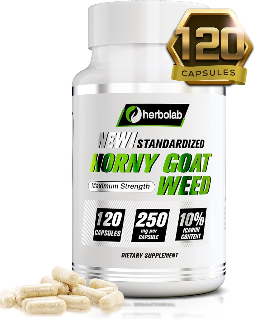 herbolab Horny Goat Weed Extract, Standardized to 10% Icariin, 250mg x 120 Capsules (AKA Epimedium Extract, Barrenwort, Bishop’s Hat, Fairy Wings, Yin Yang Huo)