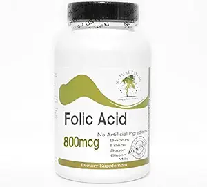 Folic Acid 800mcg ~ 200 cápsulas - No aditivos ~ Suplementos de la naturaleza