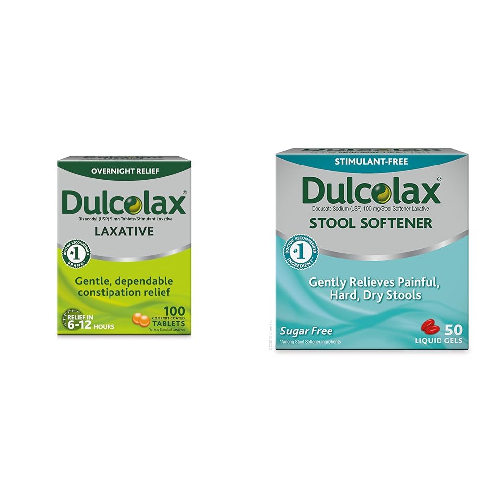 Dulcolax Stimulant Laxative Tablets (100 Conde) Gentle Overnight Constipation Relief, Bisacodyl 5mg " Stool Softener Laxative Liquid Gel Capsules (50ct) Gentle Relief, Docusate Sodium 100mg