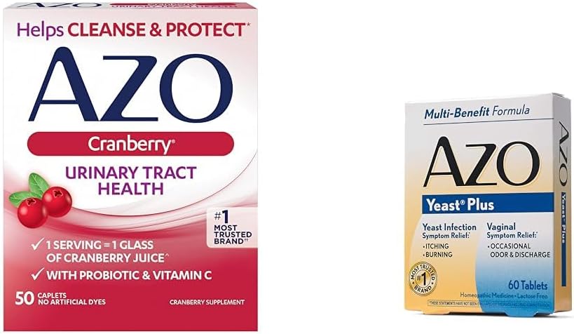 AZO Cranberry Urinary Tract Health, 50 cuenta de infección de levaduras &amp; tabletas de alivio de síntomas vaginales, 60 cuenta