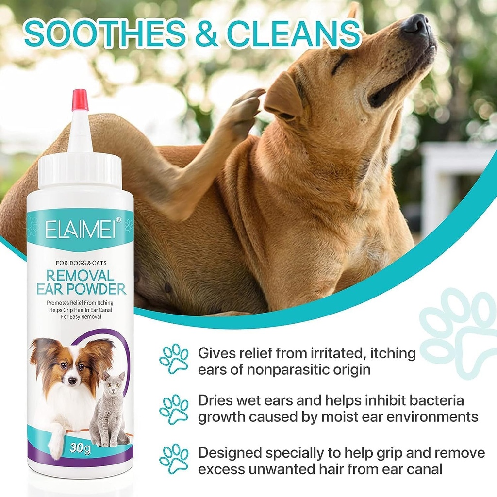 Dog Ear Cleaner, Ear Wash for Dogs & Cats, Dog Ear Hair Removal Powder, Pet Ear Infection Treatment, Effectively Removes Debris, Waxy, Buildup and Ear Odor, Soothes Itchy & Inflamed Ears