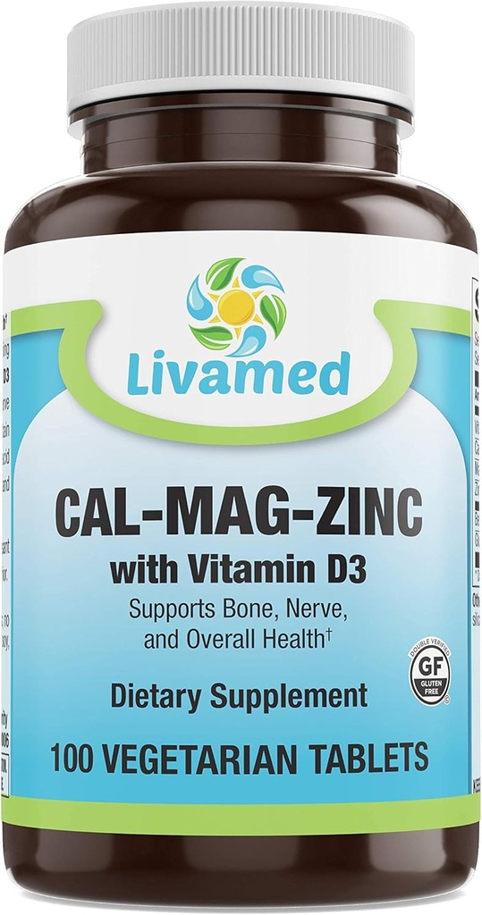 Cal-Mag-Zinc Chelated with Vitamin D3, Bone Strength Supplement -Healthy Bones & Teeth, Heart, Muscle, & Healthy Cardiovascular System -Best Whole Food Vitamin & Mineral Complex-100 Vegan Caps