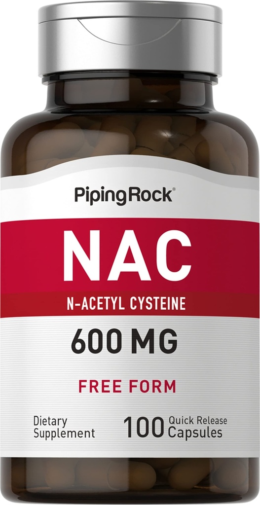 Piping Rock NAC Suplemento N-Acetyl Cysteine TEN 600mg TENIDO 100 cápsulas TENIDO Forma gratuita Píldoras ANTERI NO GMO, Gluten Suplemento gratuito