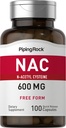 Piping Rock NAC Suplemento N-Acetyl Cysteine TEN 600mg TENIDO 100 cápsulas TENIDO Forma gratuita Píldoras ANTERI NO GMO, Gluten Suplemento gratuito