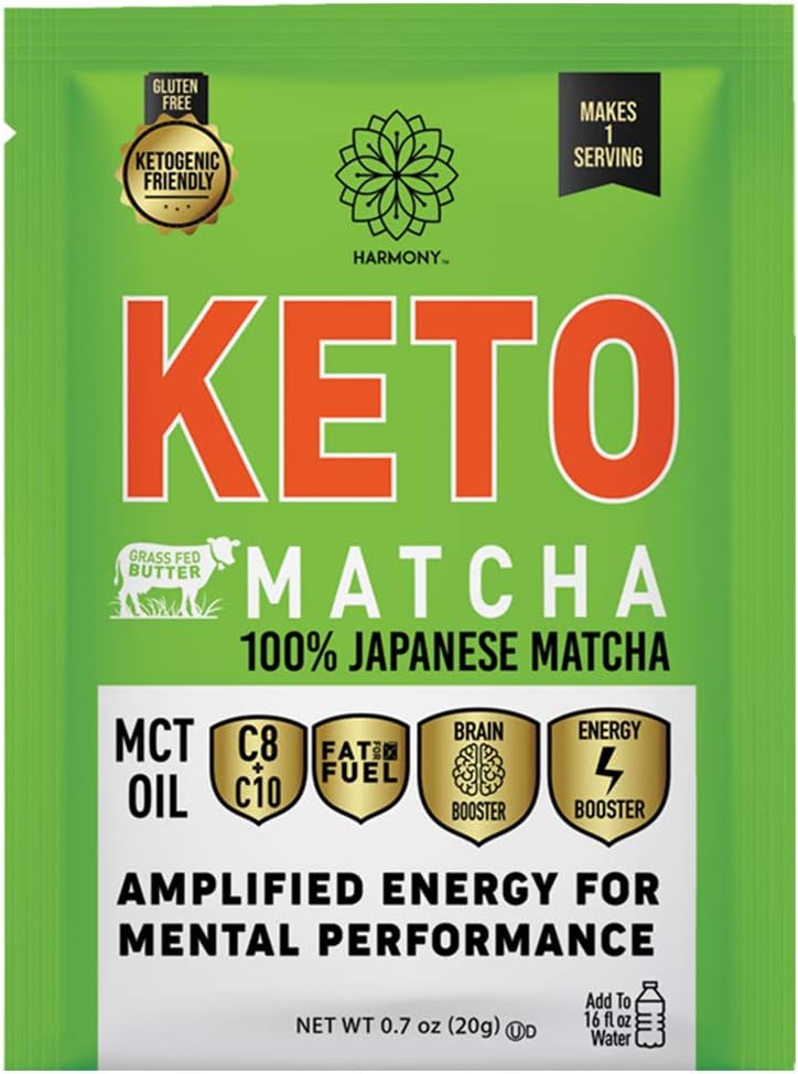 Armonía, Keto Matcha, Pura coincidencia japonesa para amplificar la energía y el rendimiento mental, Instant Drink Mix Packet, 68 mg de cafeína por servicio, 12 paquetes