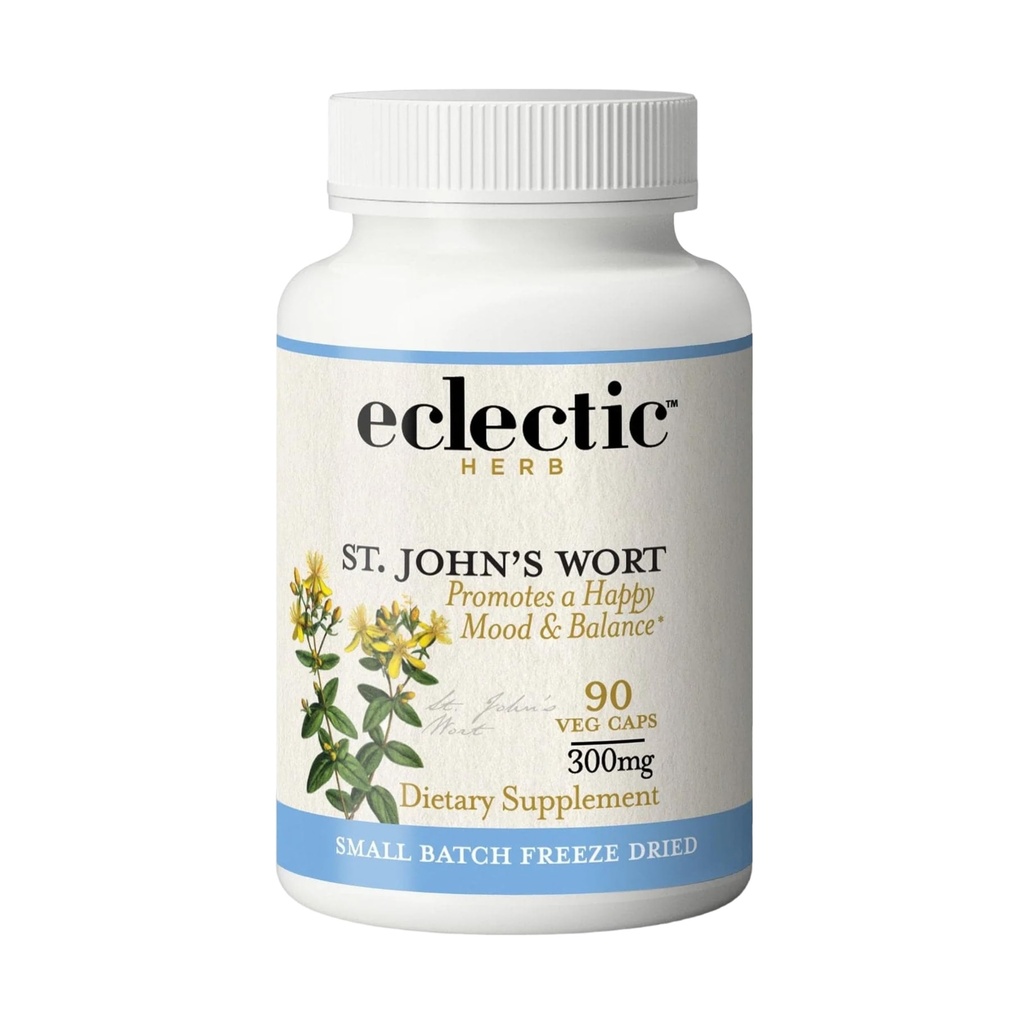 Eclectic Institute Raw Fresh Freeze-Dried Non-GMO St. John's Wort ← Herbal Health Supplement, Promotes a Positive Mood ← 90 CT