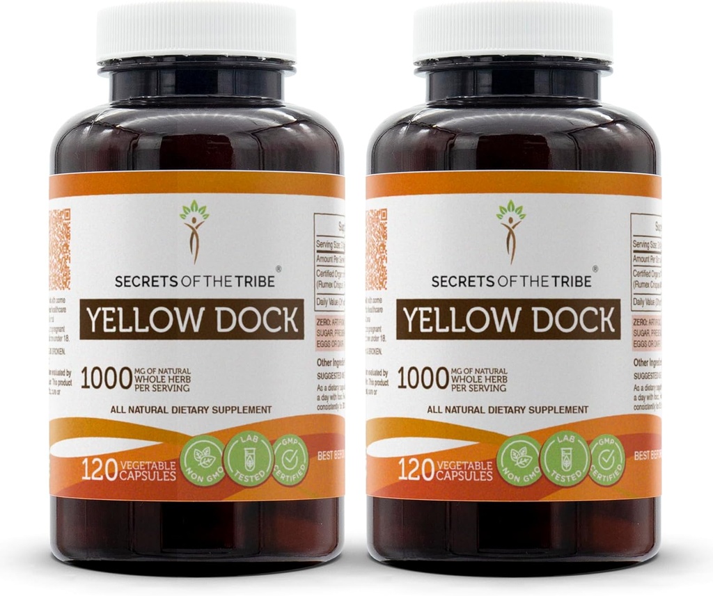 Secrets of the Tribe Yellow Dock 120 Capsules(2 pcs.), 1000 mg, Yellow Dock (Rumex Crispus) Dried Root (2x120 Capsules)