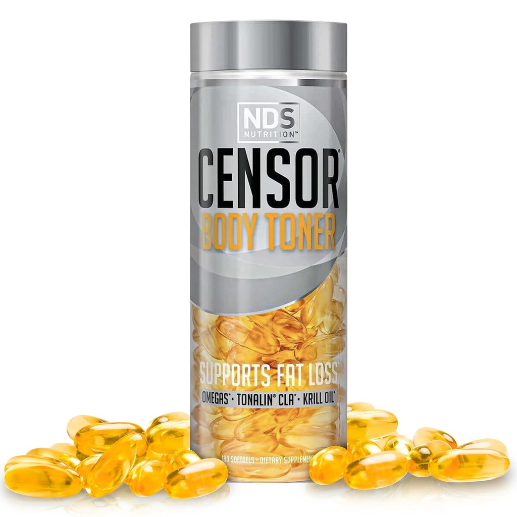 Censor NDS Nutrición Pérdida grasa y toner corporal con CLA, aceite de pescado, girasol y Omega 3-6-9 Blend - Suplemento dietético para la energía mejorada, metabolismo y salud - 180 Softgels
