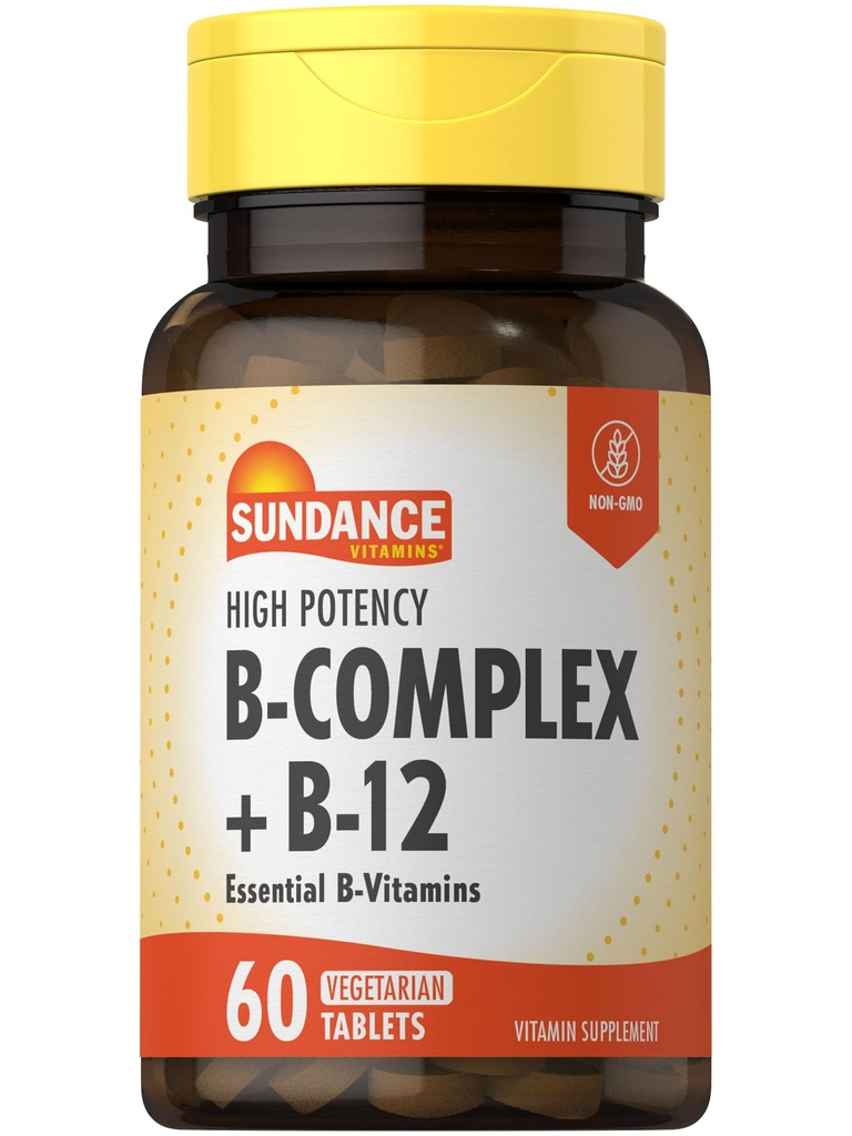 Sundance Vitamina B-Complex TENIDO con B-12 ANTE 60 Tablets TENIDO High Potency TEN VÍgetarian, Non-GMO, y Gluten Free Supplement