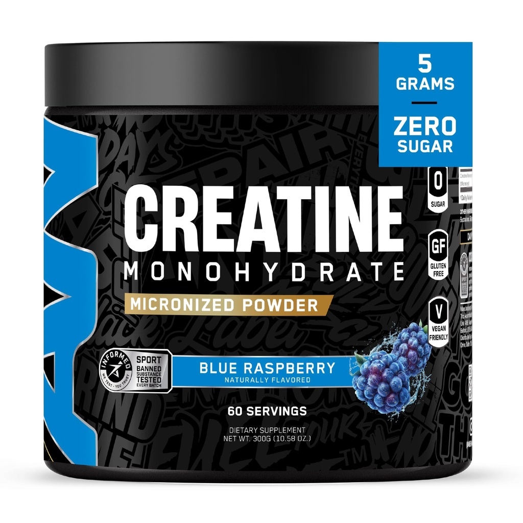 Todo Negro Todo Creatine Monhydrate ← 60 Servings ← Blue Razz  Micronized Amino Amino Acid Powder ← Sostenimiento Muscles ← Energía Celular ← Función Cognitiva  Gluten-Free and Keto Friendly