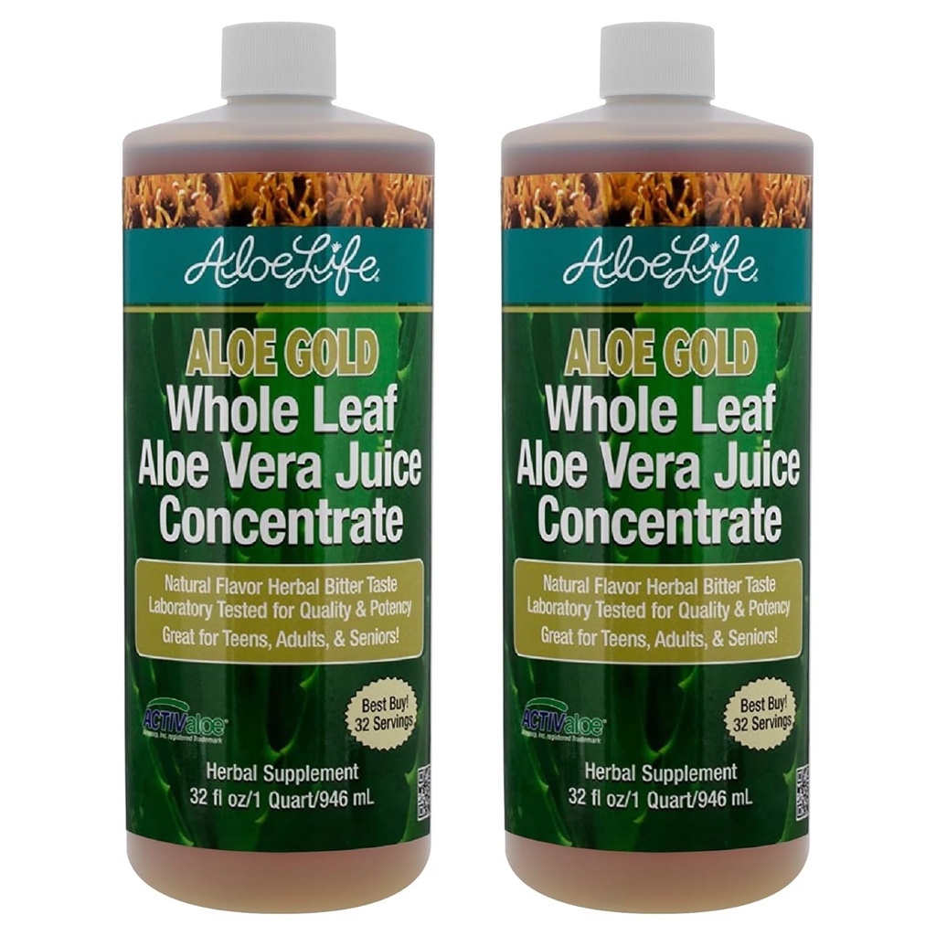 Aloe Life - Whole Leaf Aloe Vera Juice, Organic, Gluten-Free (Aloe Gold, 32 oz)