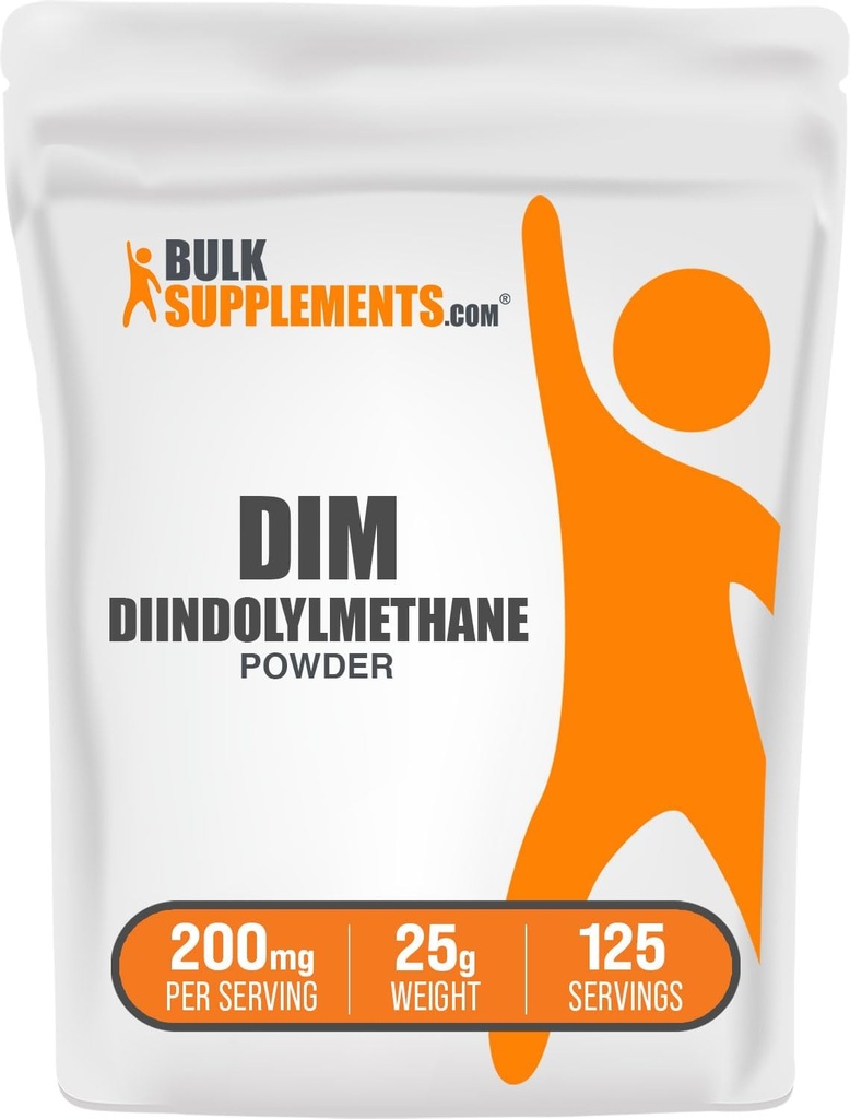 BulkSupplements.com DIM Powder - Diindolylmethane Powder, DIM Supplement for Men &amp; Women - Unflavored & Gluten Free, 200mg por Serving, 25g (0.88 oz) (Pack of 1)