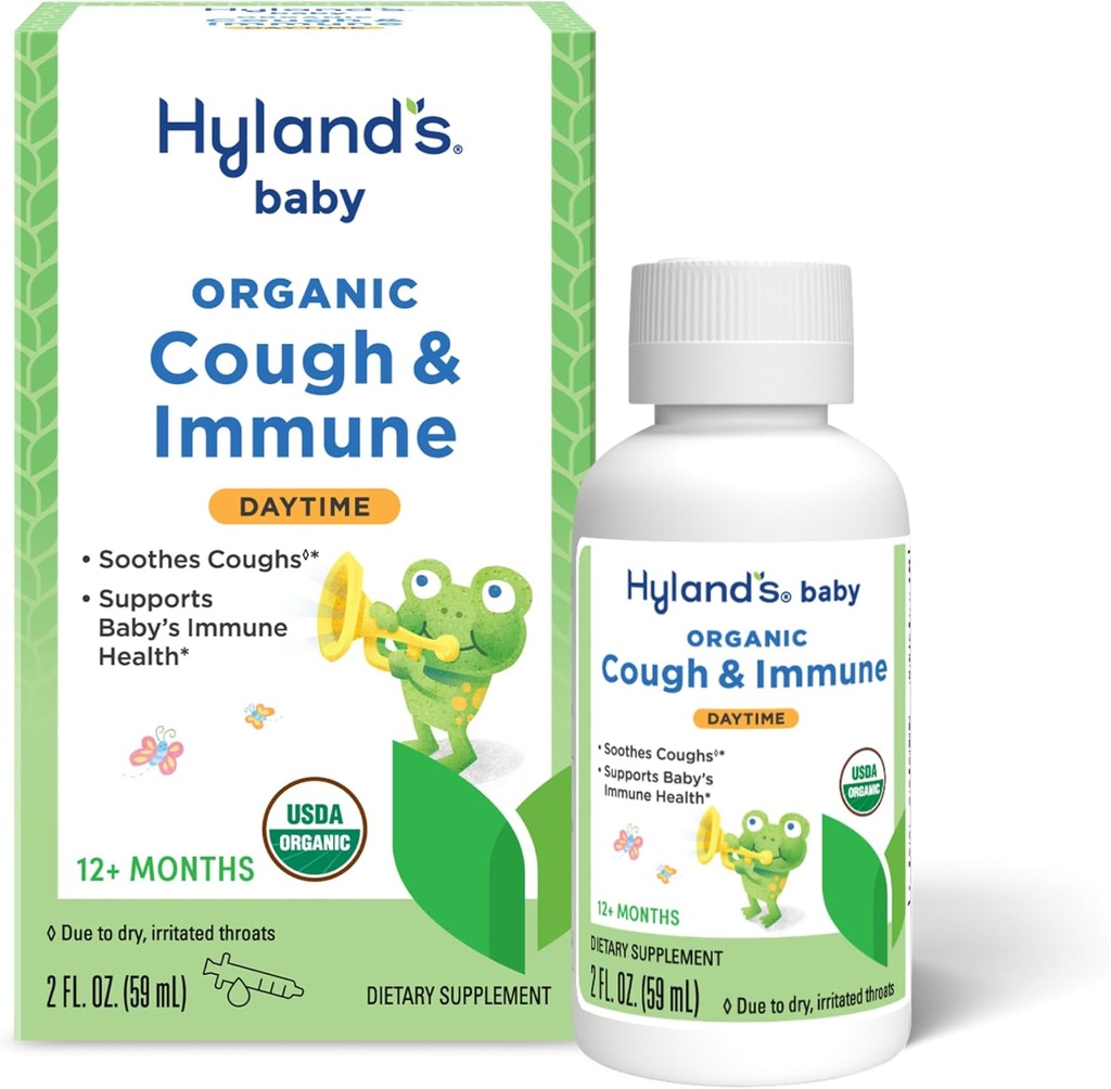 Hiland's Baby Organic Cough Syrup and Immune Support with Agave, Elderberry and Pomegranate, Soothes Cough, and Supports Immunity, Daytime, 2 Fl. Oz.