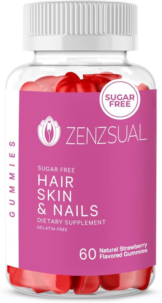 ZENZSUAL Hair, Skin and Nails Gummies – Multivitamin with Biotin, Vitamin C, B12 and Zinc – Vegan Supplement and Sugar Free (60 Gummies)