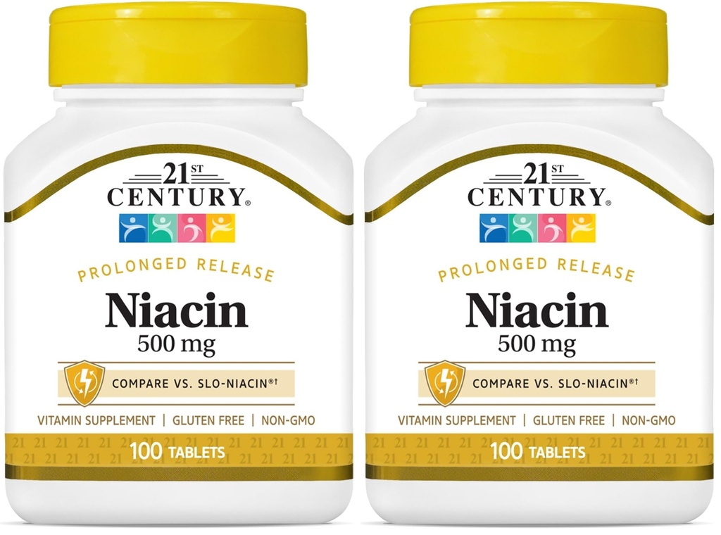 Niacina del siglo 21 500 mg Tablas de liberación prolongadas, 100 Cuenta (27474) (Pack of 2)
