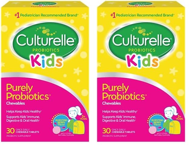 Culturelle Kids Chewable Daily Probiotic for Kids, Ages 3+, No.1 Pediatrician-Recommended Brand, Natural Berry, Daily Probiotics for Digestive Health, Oral Care & Immune Support, 2 Month Supply