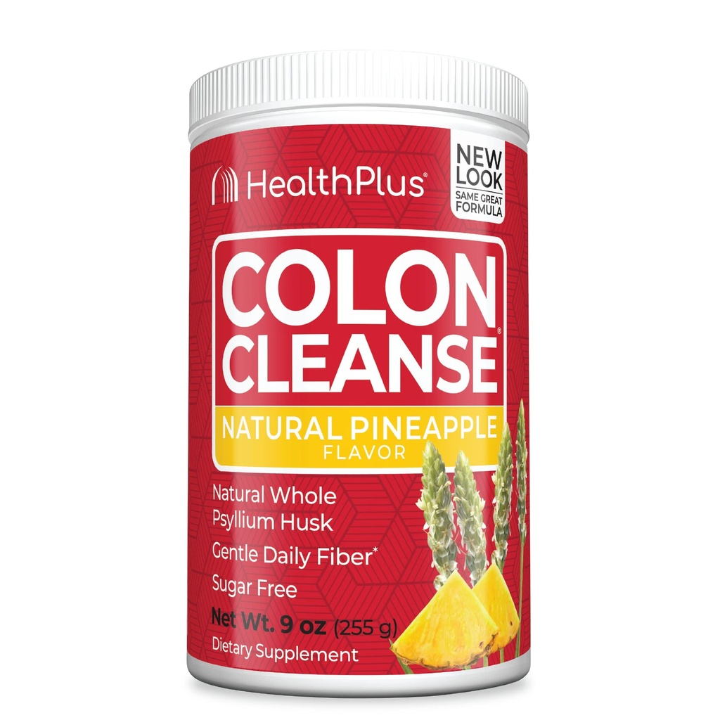 Health Plus Colon Cleanse Digestive Support | No Artificial Flavors | Daily Fiber for Toxin Elimination to Reduce Bloating | Psyllium Husk | Pineapple Flavor | 9 Ounces, 36 Servings