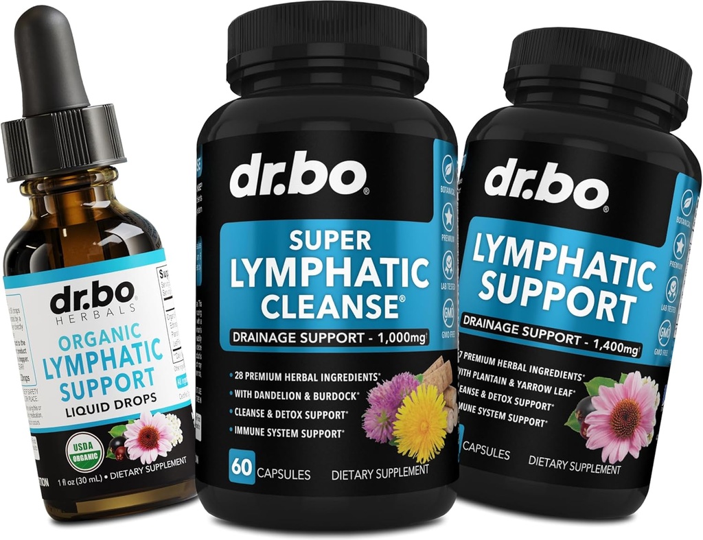 Lymphatic Drainage Supplements Pills & Drops - Organic Lymphatic Support Liquid Drops Cleanse Capsules with Echinacea, Ginger, Dandelion, Red Root Supplement Lymph Node Detox Cleanse System Drainage
