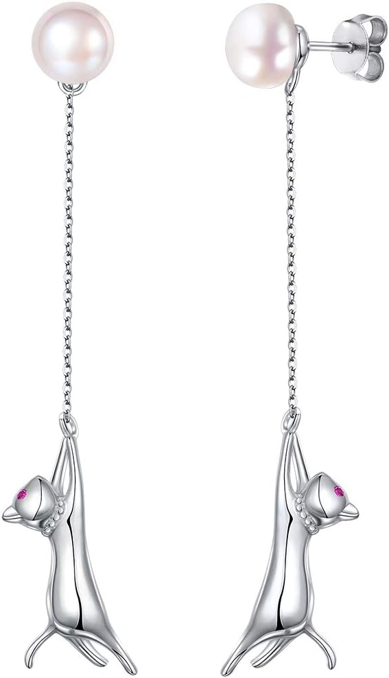 SILVERCUTE 925 Pendientes de plata de ley para mujeres,Silver Cat/Dinosaur/Devil Horn/Leaf/Snake/Skeleton Varios Pendientes de clavos o esposas de oído