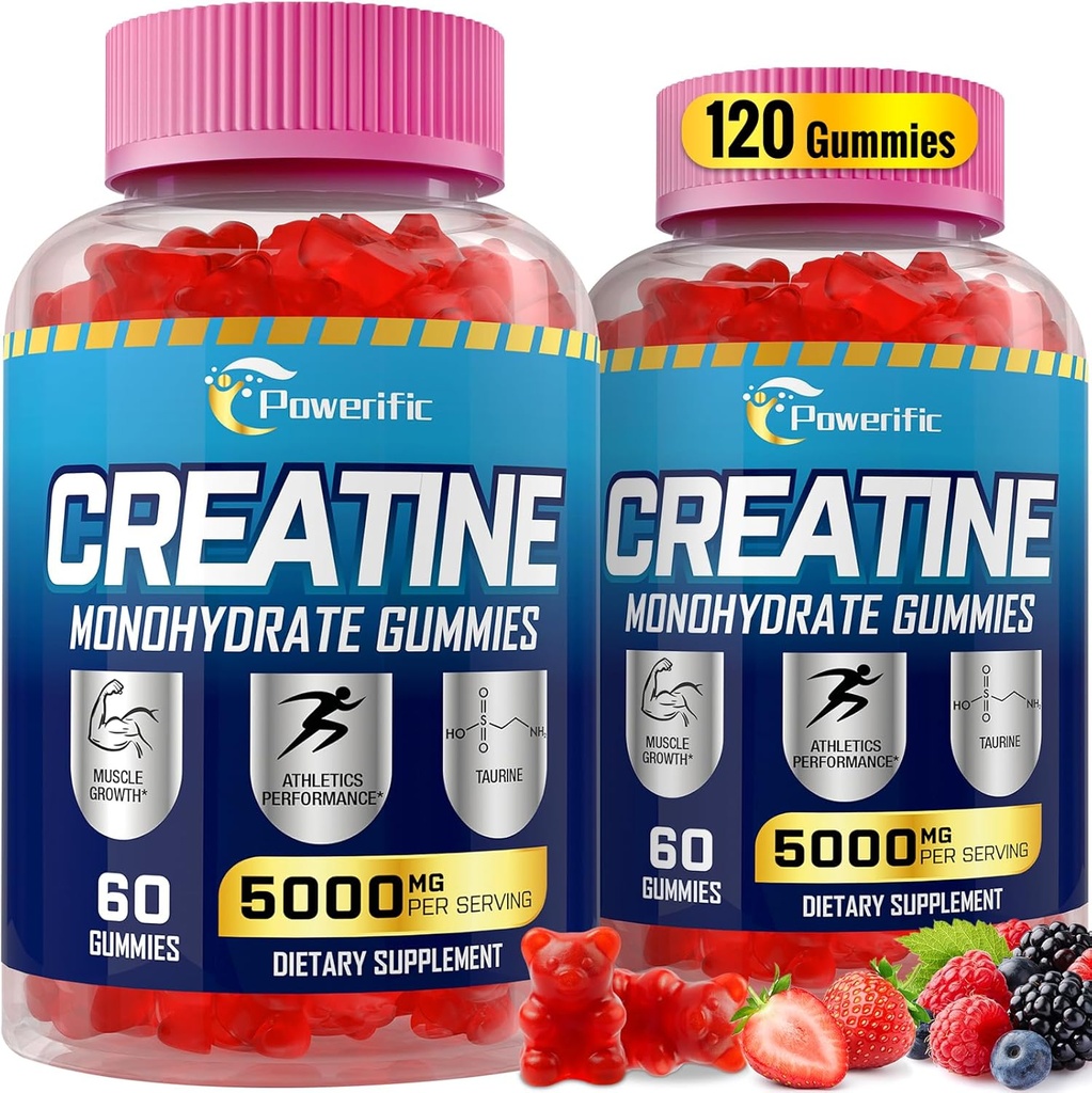 Creatine Monohydrate Gummies for Men & Women Pre Workout Gummies with Taurine, Vitamin B6 & B12 Creatine Monohydrate Chewable for Increase Strength, Energy, Endurance, Muscle, Organic (2 Packs)