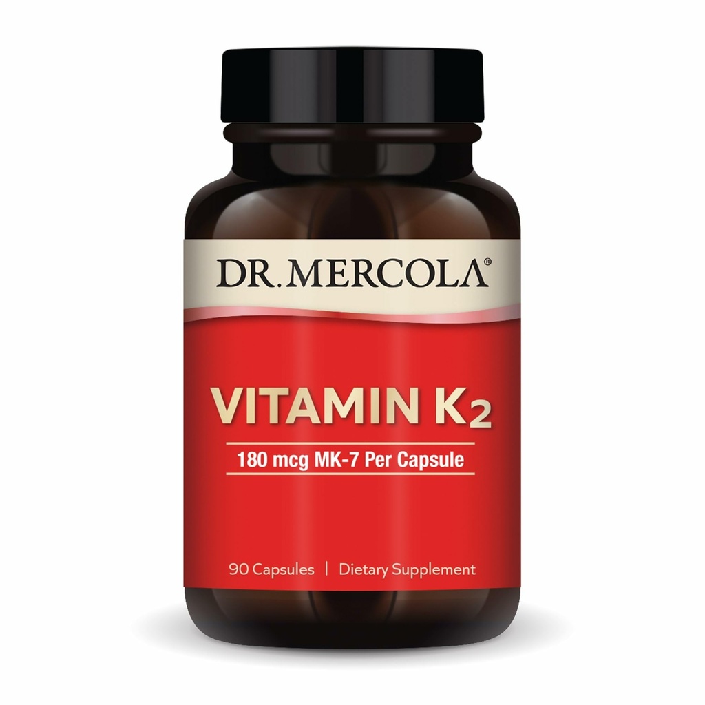 Dr. Mercola Vitamin K2-180 mcg Vitamin K2 as MK-7 - Supports Healthy Arterial Function & Heart Health - Non-GMO, Gluten-Free & Dairy-Free - 90 Capsules (90 Servings)