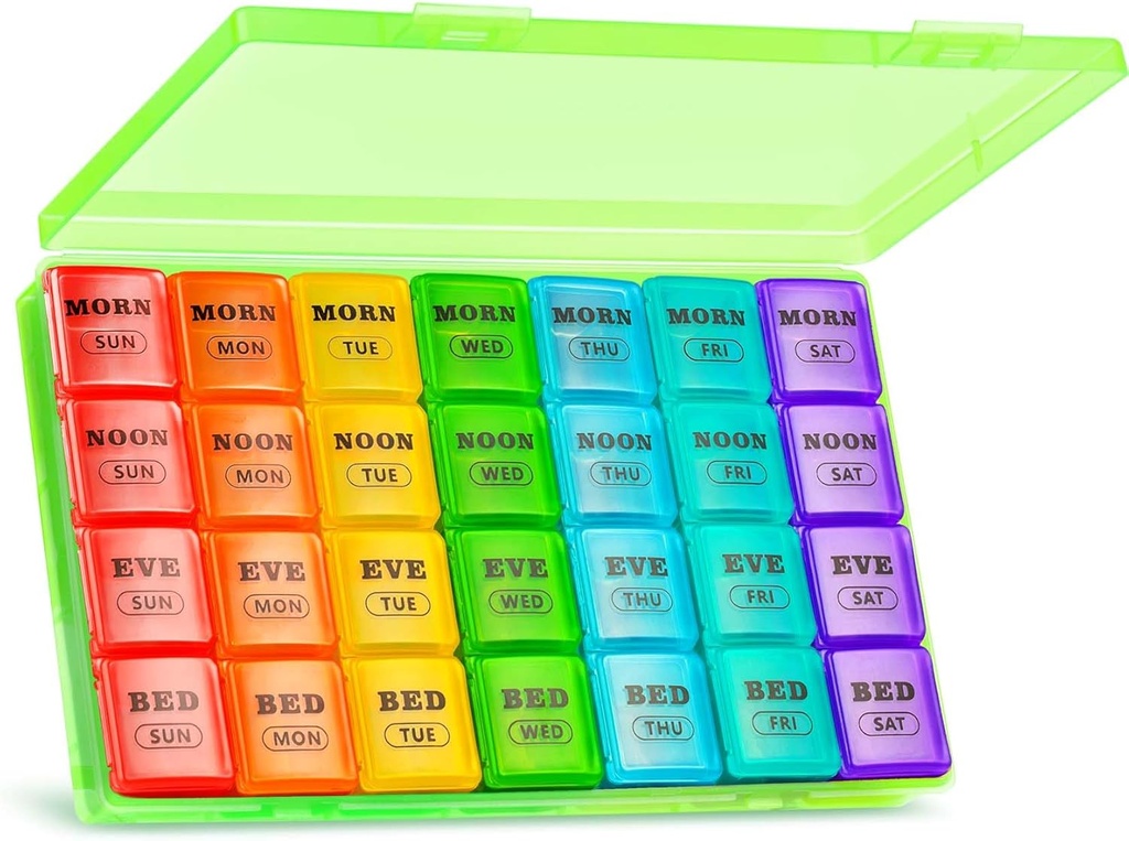 XL Gran organizador semanal de píldoras 4 veces al día, 7 días cajas y organizador AM PM, Big Compartments Pill Case, organizador mensual de medicamentos 28 días dispensador de aceites de pescado