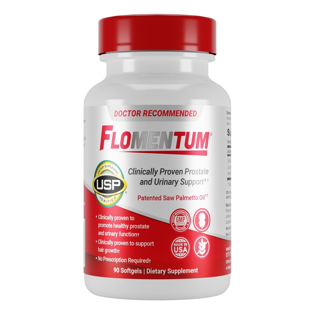 Flomentum® Saw Palmetto for Men Prostate Supplement ← Apoyo a la Prostata Suplemento para la Salud de los Hombres Silencio USP Verified - Healthy Urinary Flow &amp; Urinary Function - 320mg Once Daily (90 Count)