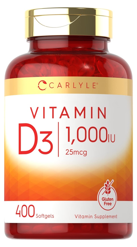 Carlyle Vitamin D3 1000IU | 25 mcg | 400 Softgels | High Potency | Non-GMO & Gluten Free Supplement