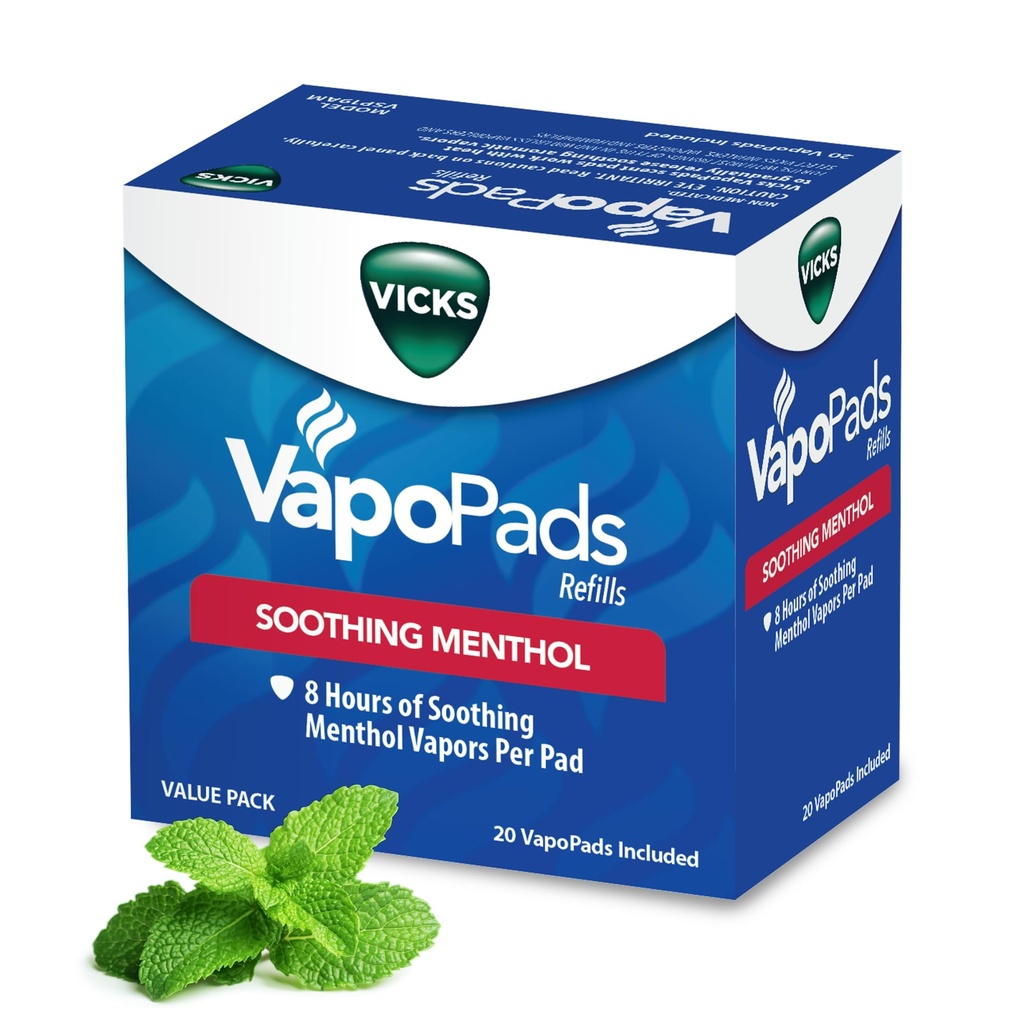 Vicks VapoPads Original Menthol Scent - Vapor Pads Relleno para Vicks Humidificadores y Steam Inhalers, Scent Pads for Congestion and Cough Relief, 20-Pack, Box Color May Vary