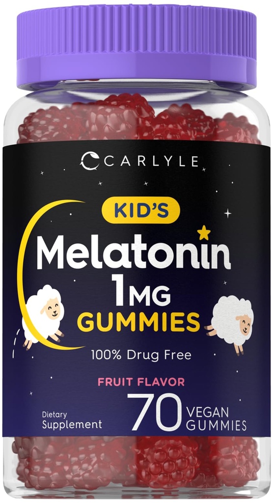 Carlyle Kids Melatonin Gummies Silencio 1 mg 70 Cuenta ← Fruit Flavor Gummy Silencio Vegan, No Gluten Free