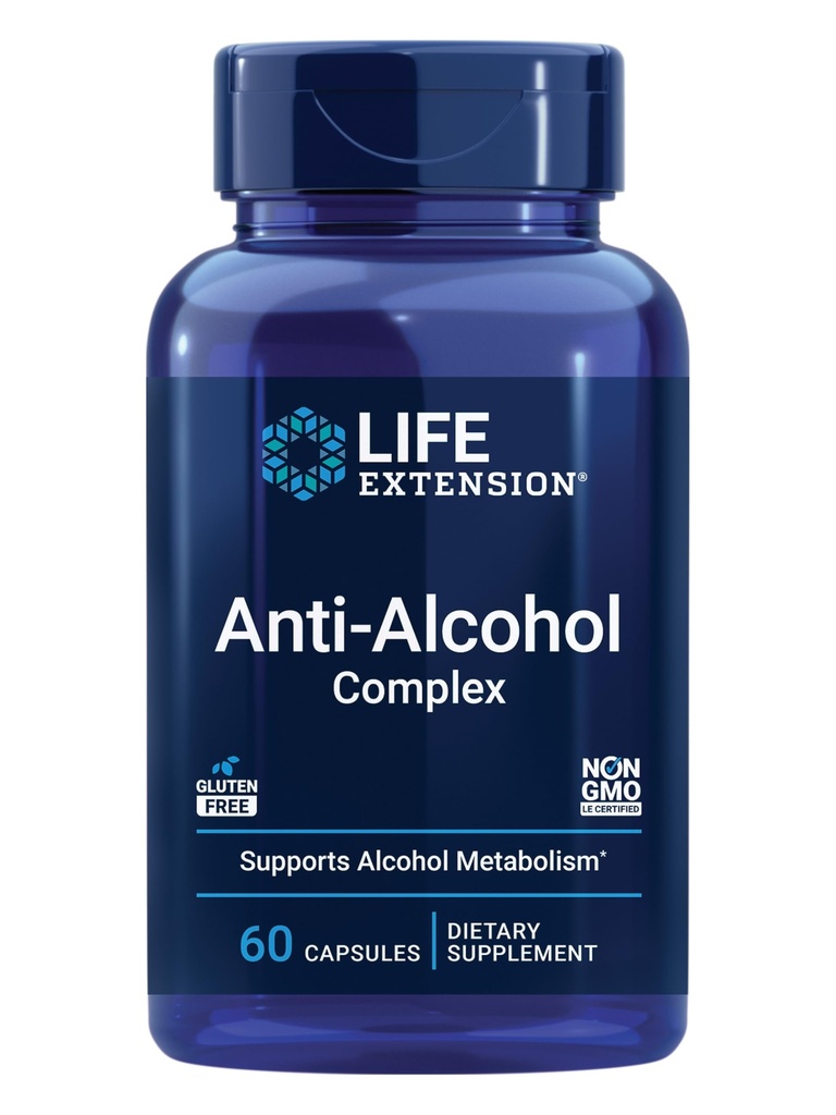 Life Extension Anti-Alcohol Complex, Vitamin C, zinc, Grape Seed, Milk Thistle, Clove Extract, Supports Healthy Alcohol Metabolism & Optimal Liver Function, Gluten-Free, Non-GMO, 60 Capsules