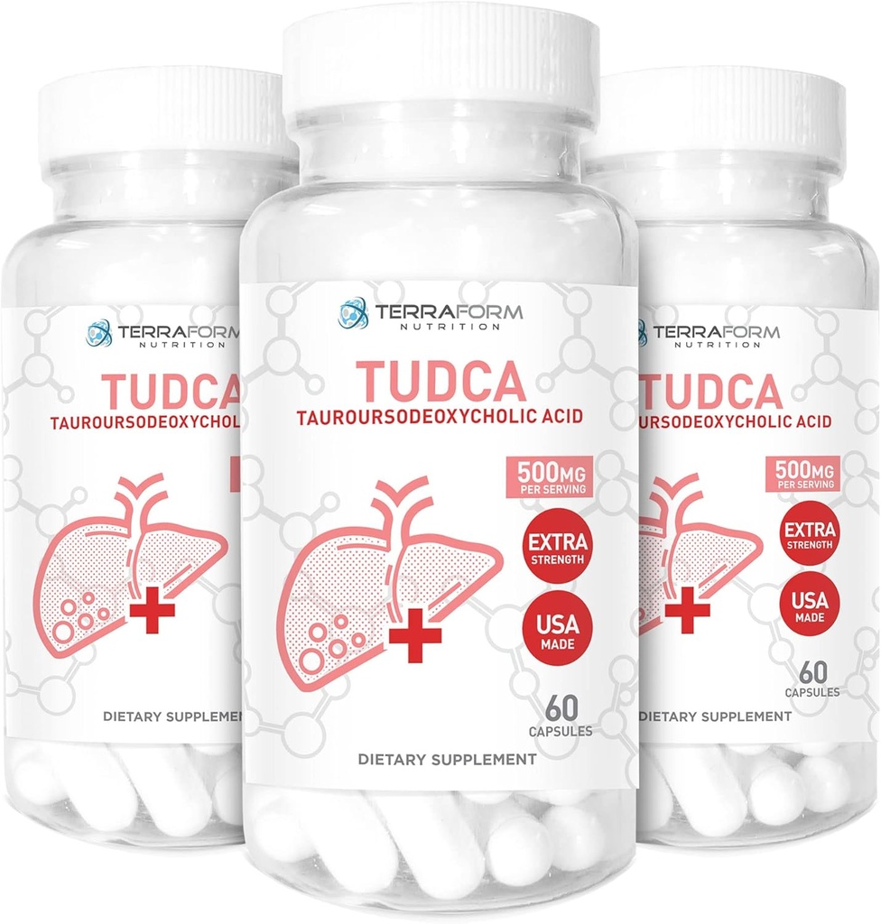 (3 Pack) Terraform Pure TUDCA (Acido Tauroursodeoxycholic) - 500mg Por Serving - Pure Liver Support &amp; Health - 60 Capsules