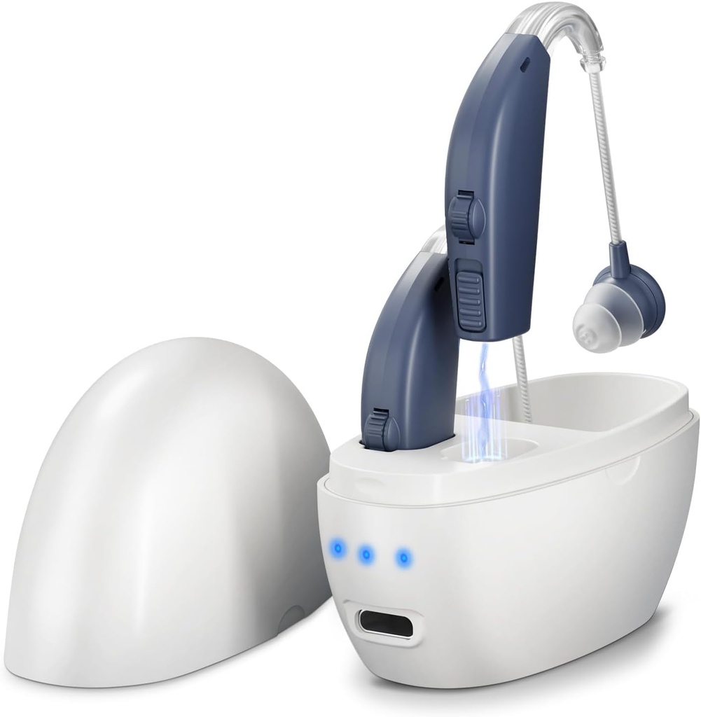Hearing Aids Recargable (Pair), Amplificador de Audiing para adultos mayores, OTC Ayuda de Audición Detrás de la Tierra, Amplificación de Sonido Personal Digital PSAP, Control de Volumen &amp; Cancelación de ruido
